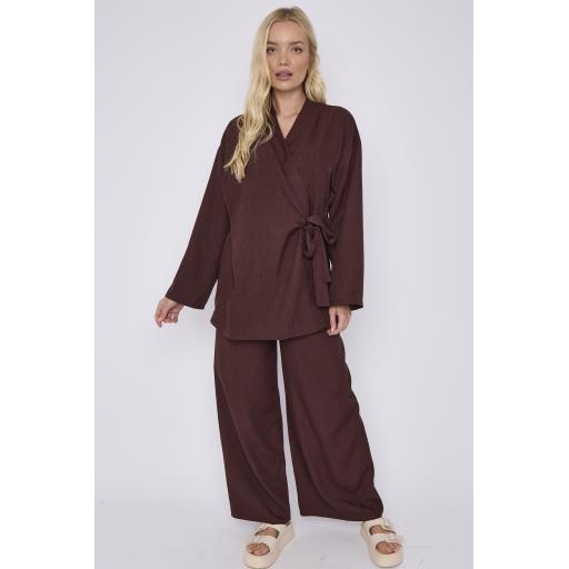 Lined Feel Kimono Two Piece Set