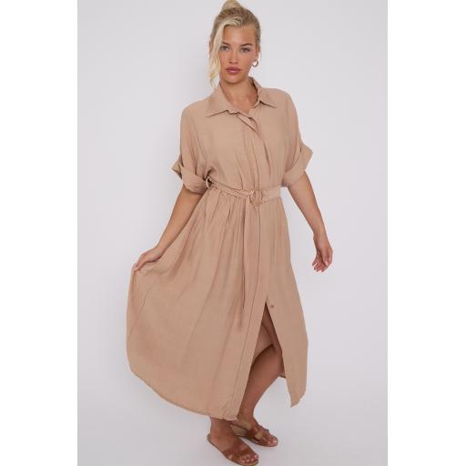 Belted Maxi Shirt Dress